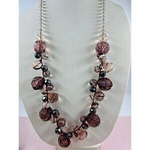 Mark. Avon Long Cha Cha Necklace Smoky Purple and Pink Acrylic Beads Statement